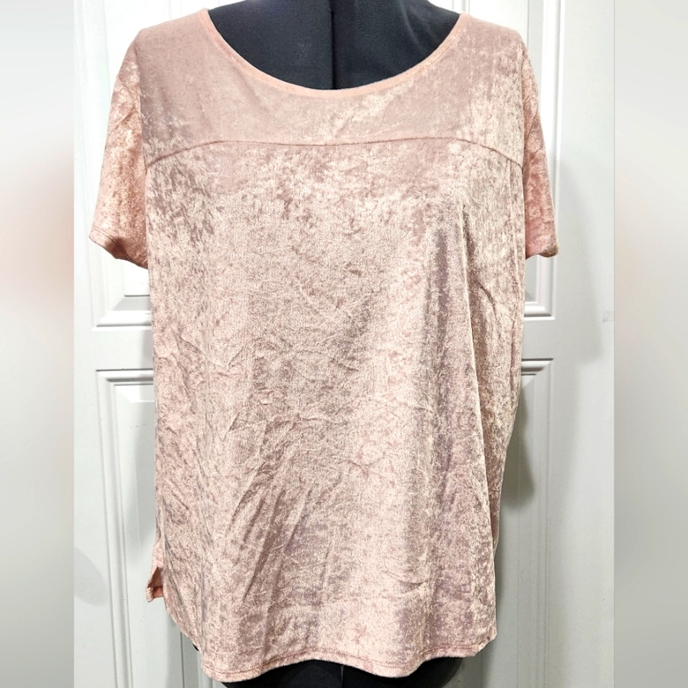 City Streets light pink crushed velvet blouse women's size XXL